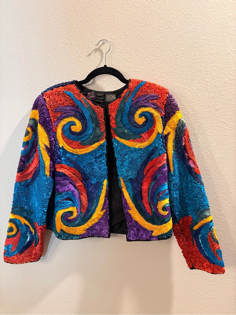 Precious Moments  Vintage Rare Silk Multi-Color  Beaded Swirl Embroidered Jacket